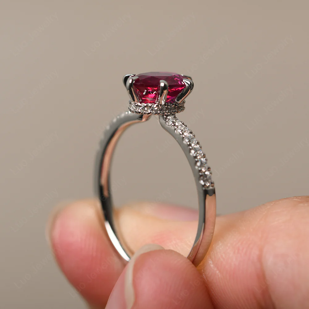 Ruby Hidden Halo Engagement Ring - Image 4