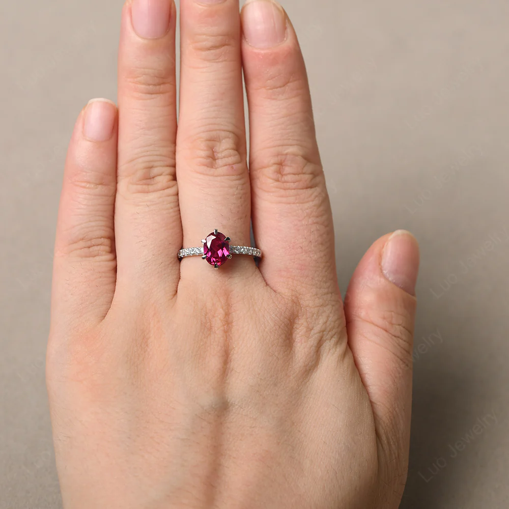 Ruby Hidden Halo Engagement Ring - Image 5
