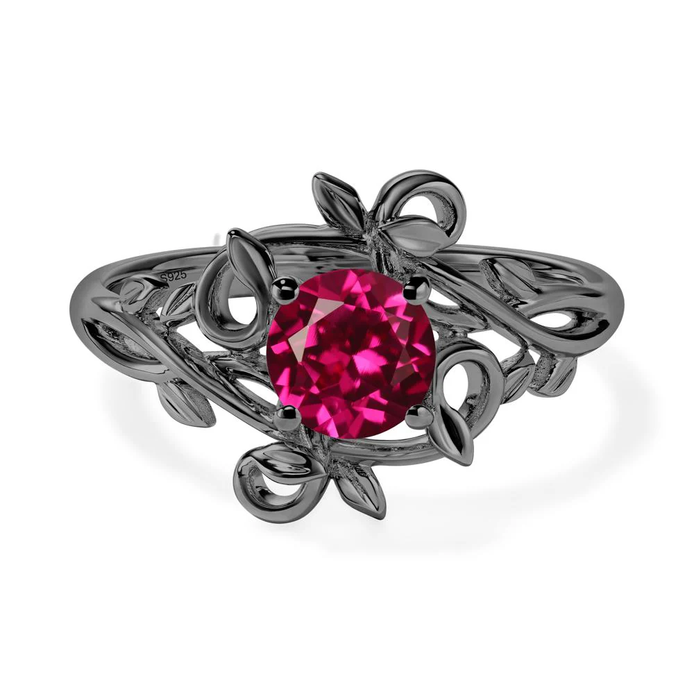 Round Cut Ruby Leaf Ring