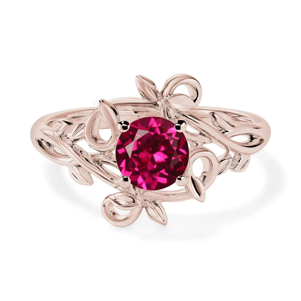 Round Cut Ruby Leaf Ring - Image 5