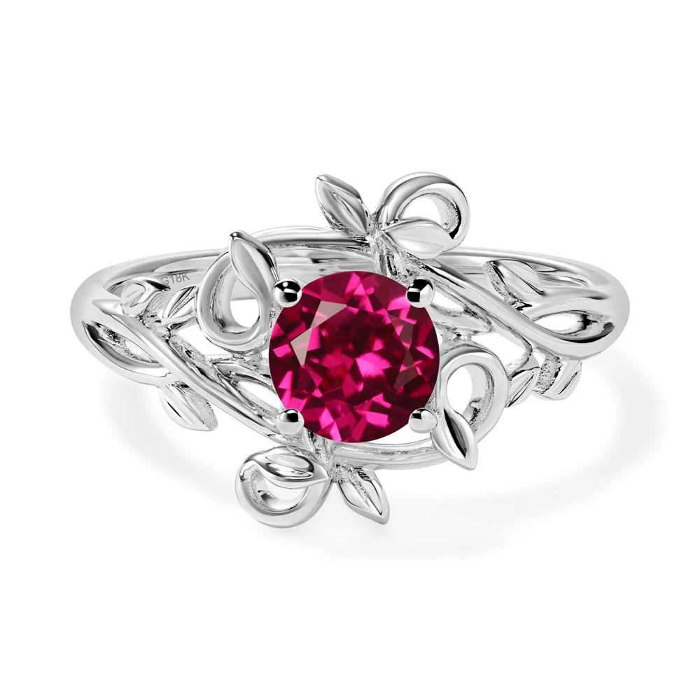 Round Cut Ruby Leaf Ring - Image 7