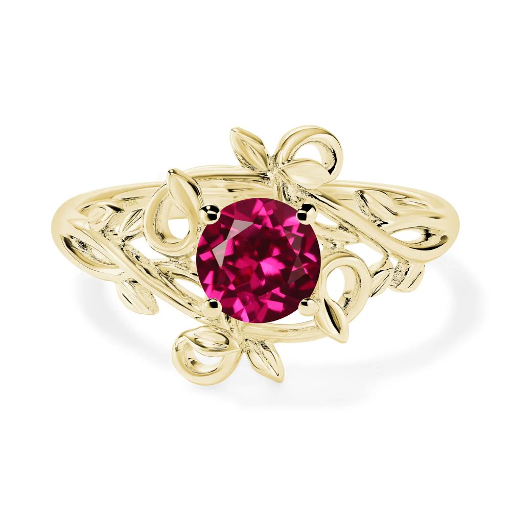 Round Cut Ruby Leaf Ring - Image 8