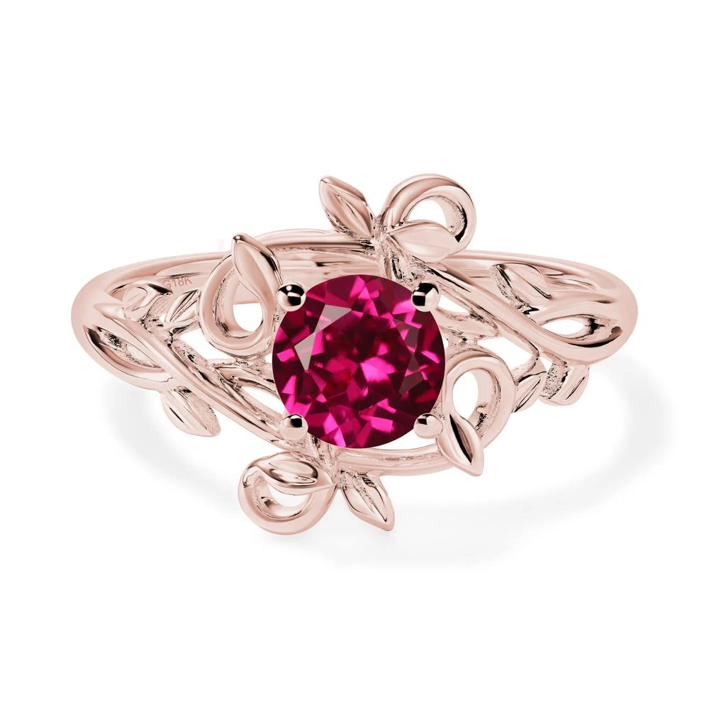 Round Cut Ruby Leaf Ring - Image 9