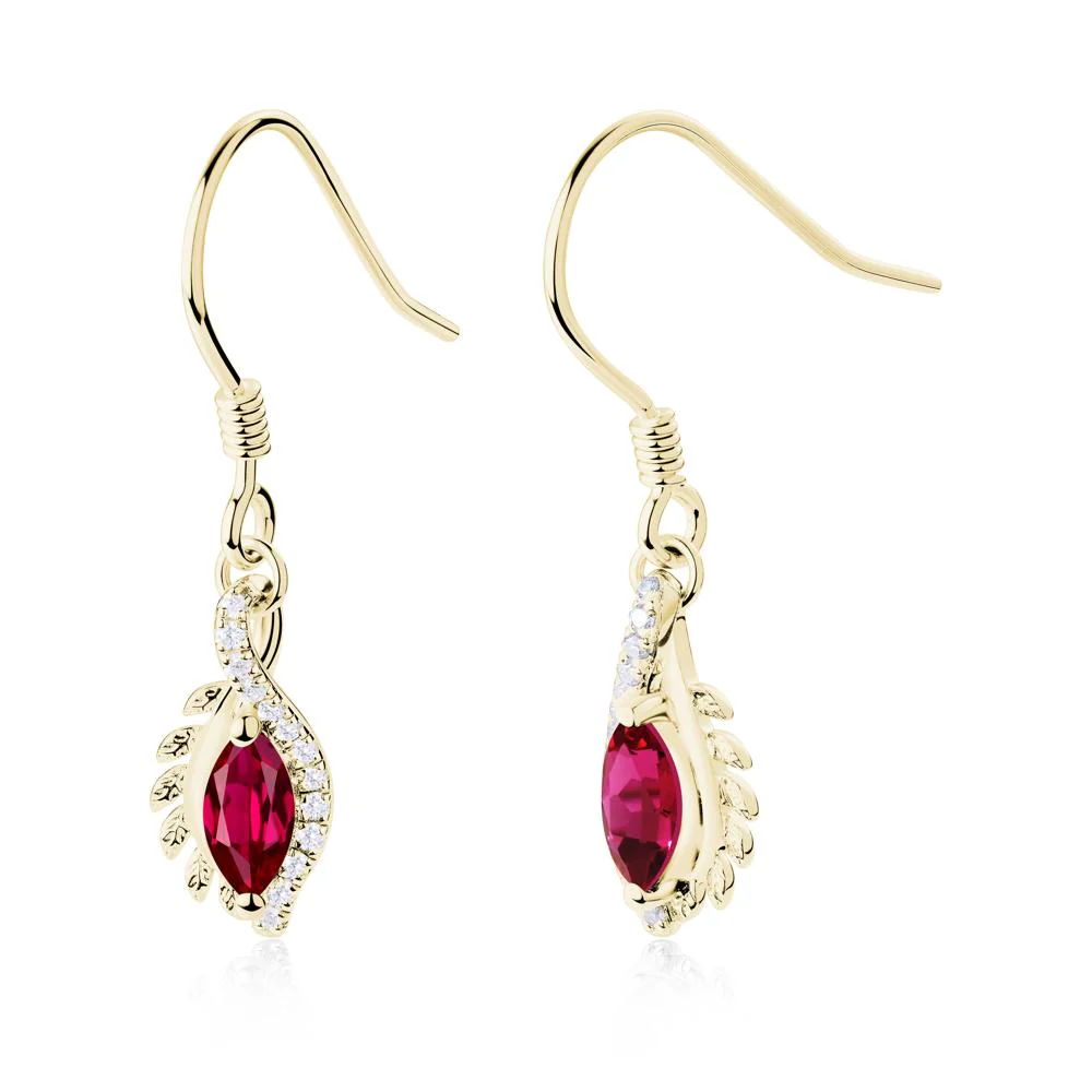 Ruby Leaf Vine Fish Hook Earrings - Image 2