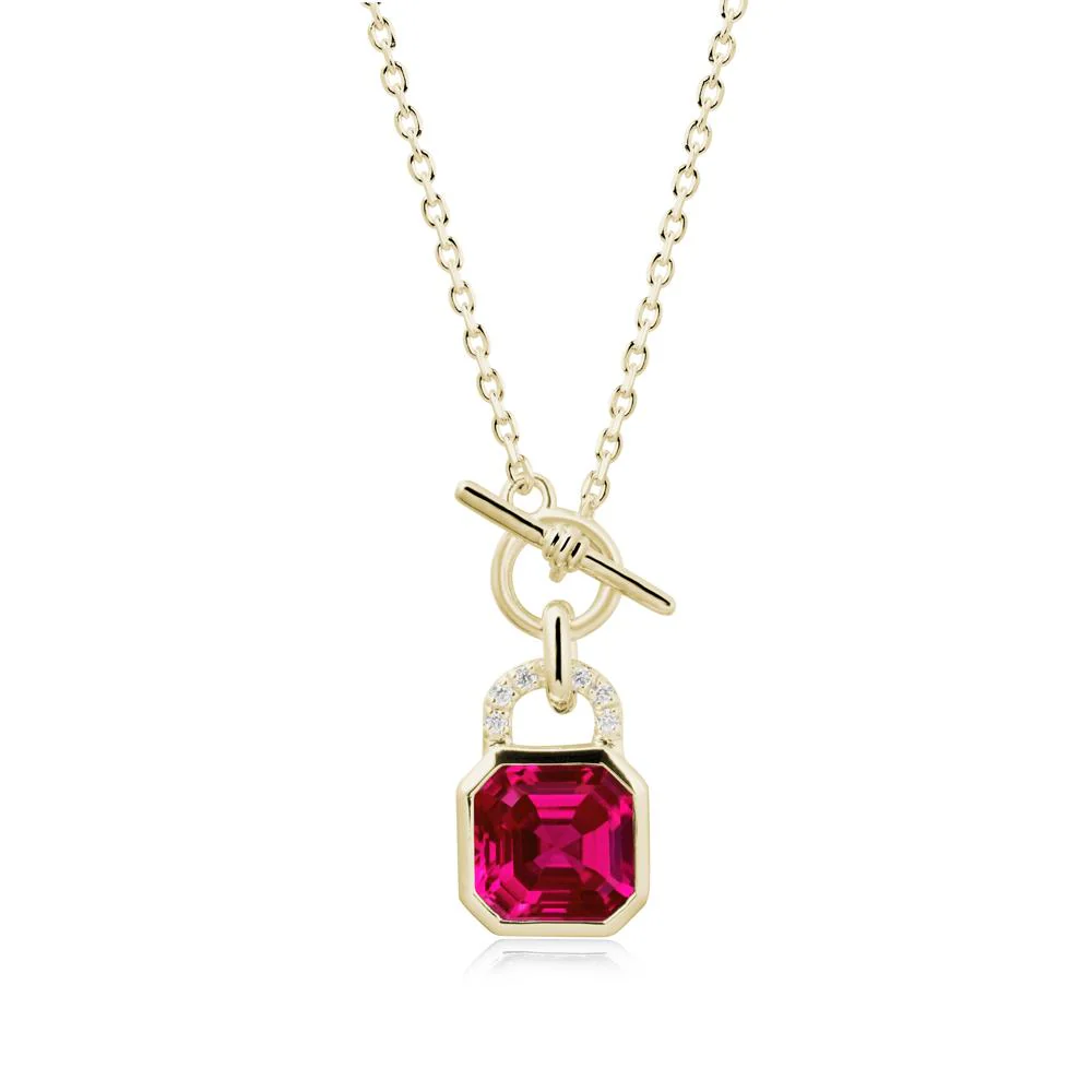 Ruby Lock Pendant Necklace with Openable Toggle - Image 4
