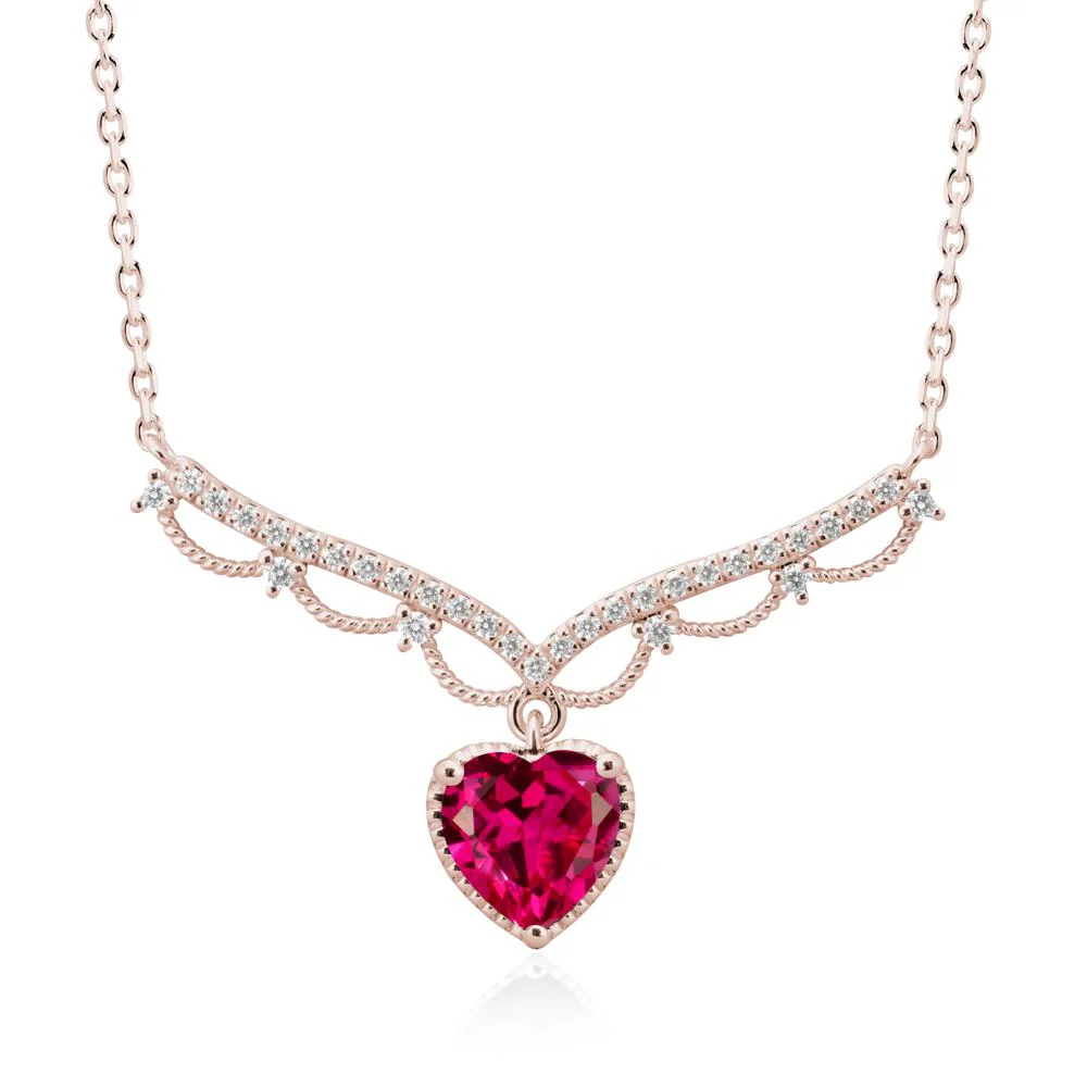 Ruby Milgrain Halo Pendant Necklace - Image 2
