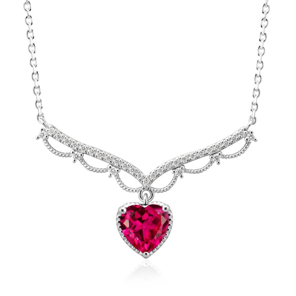 Ruby Milgrain Halo Pendant Necklace - Image 3