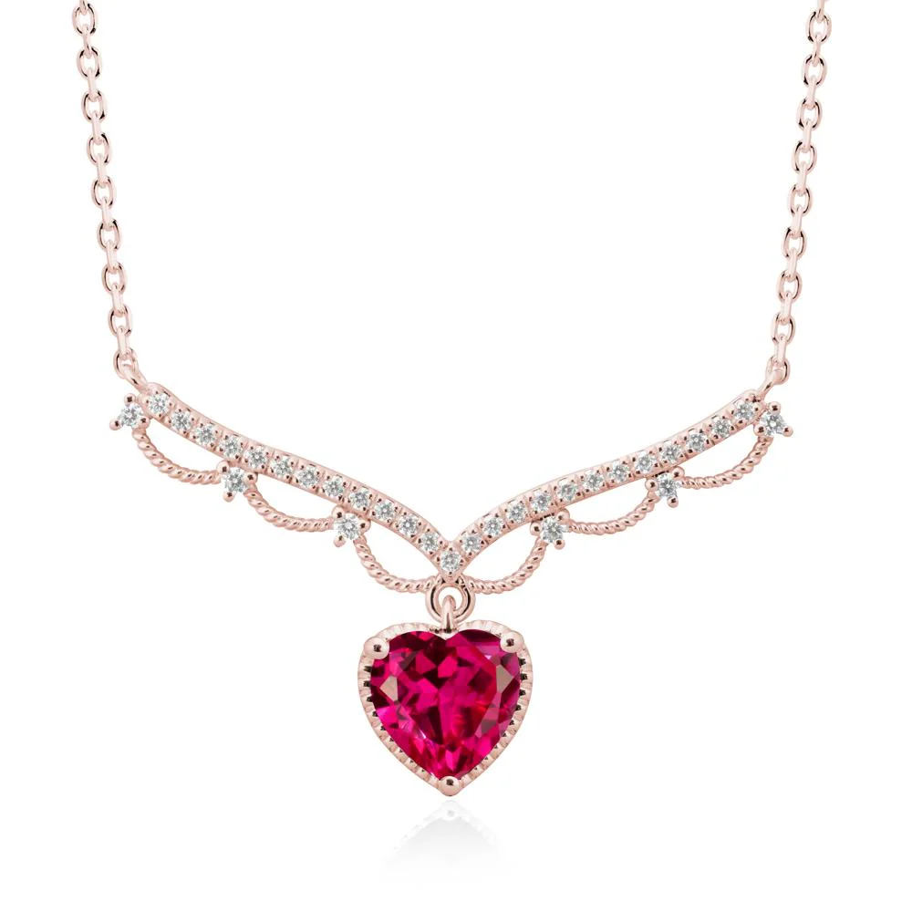Ruby Milgrain Halo Pendant Necklace - Image 4