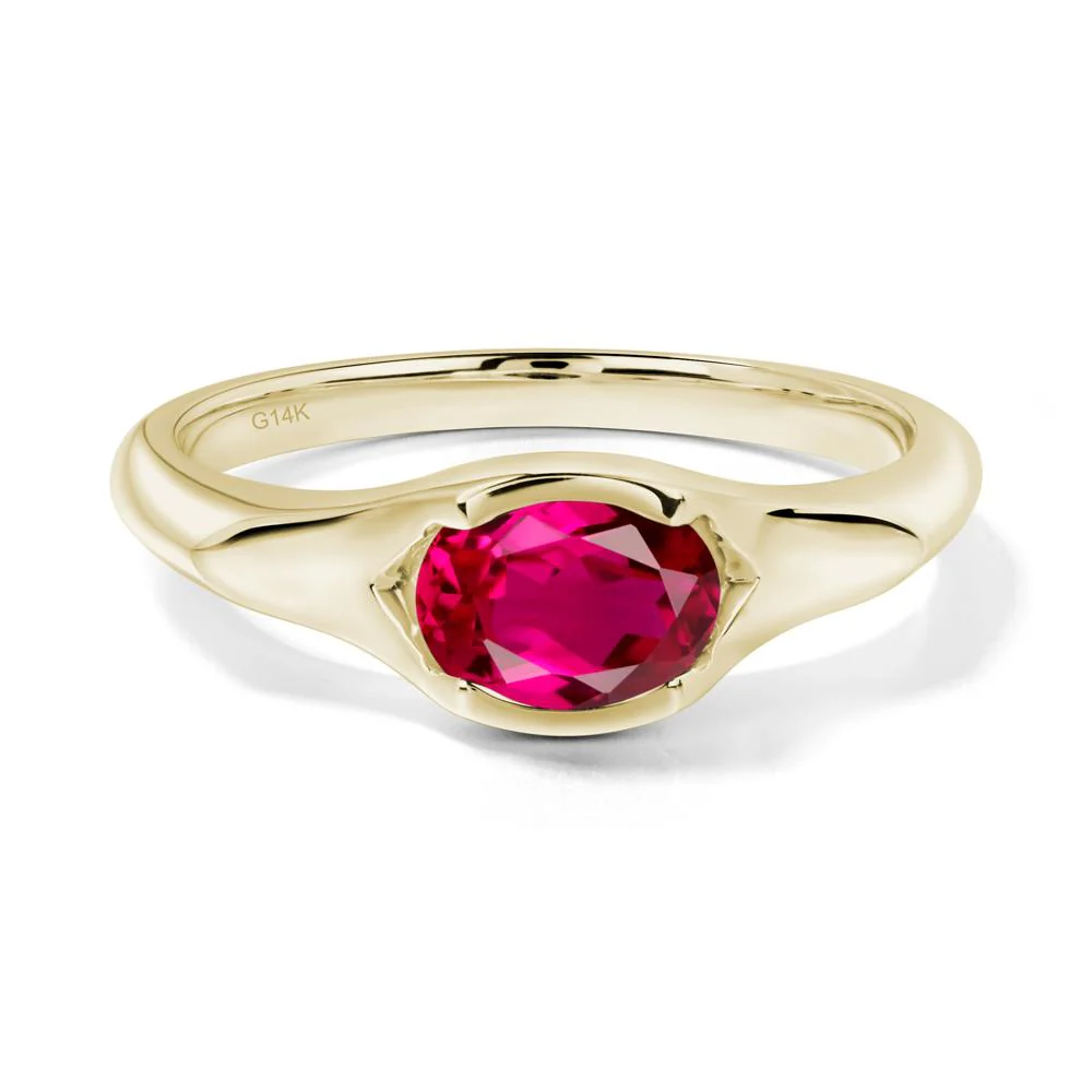 Ruby Oval Bezel Set Engagement Ring - Image 3