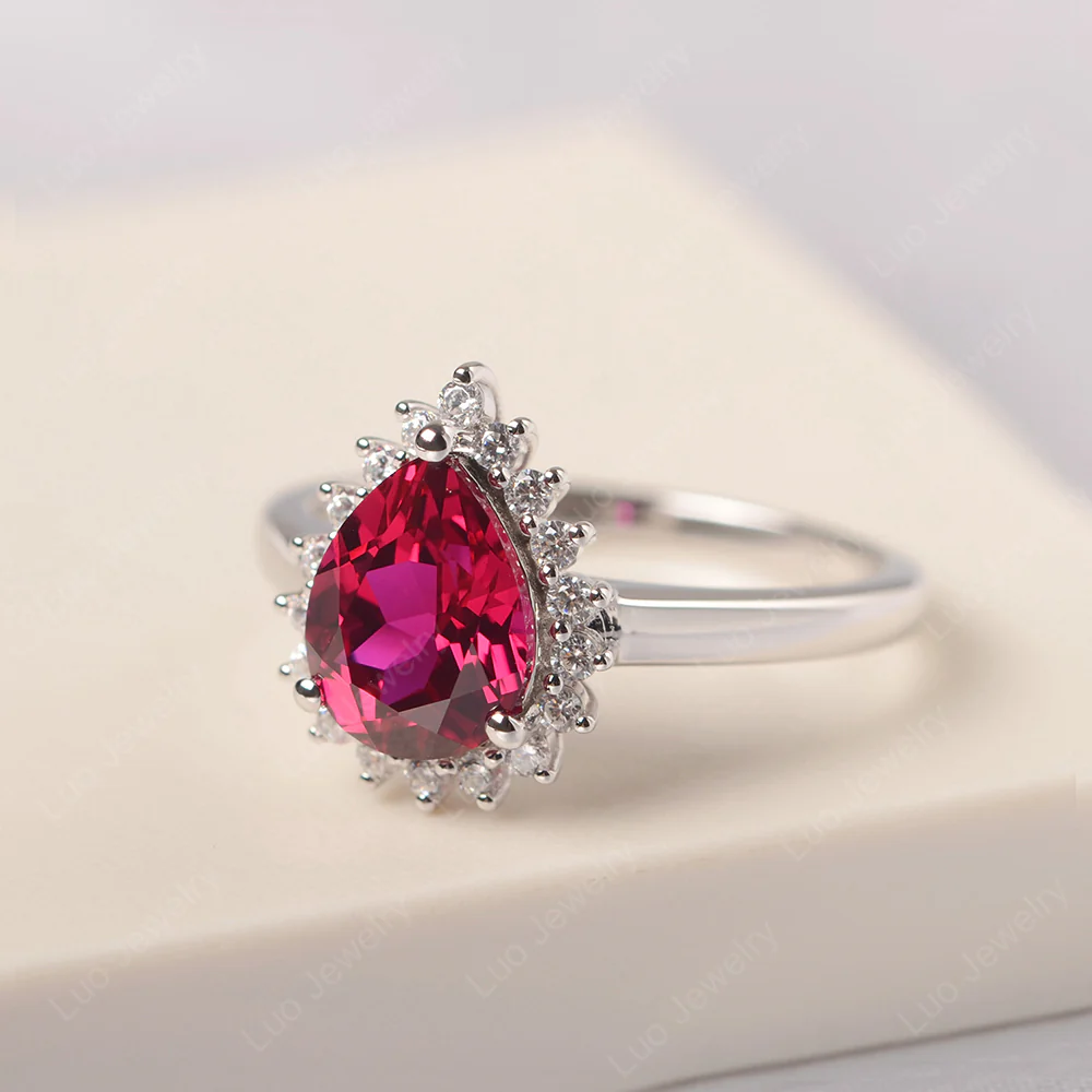Ruby Pear Shaped Halo Ring - Image 2