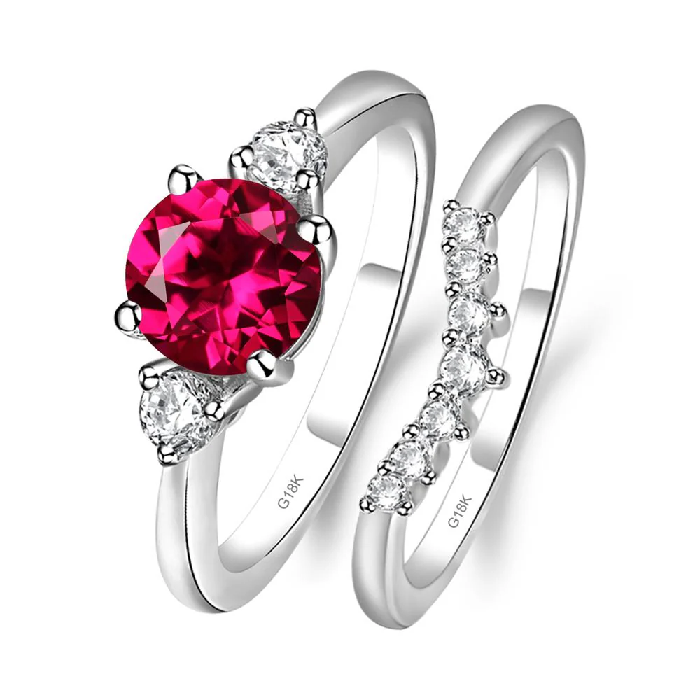Round Ruby Wedding Ring Set - Image 7