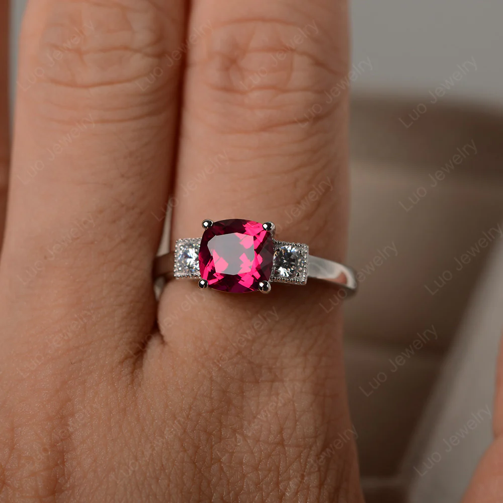 Cushion Ruby Trilogy Ring - Image 3