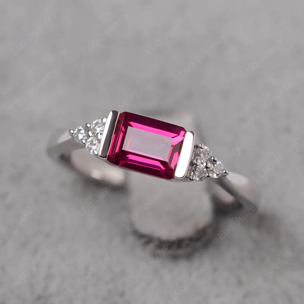 Ruby East West Half Bezel Set Ring