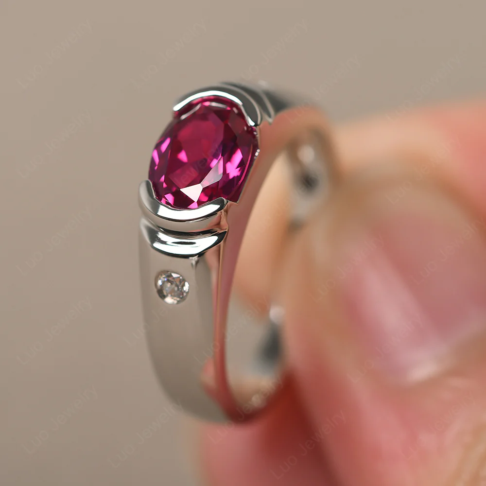 Oval Ruby Horizontal Unisex Ring