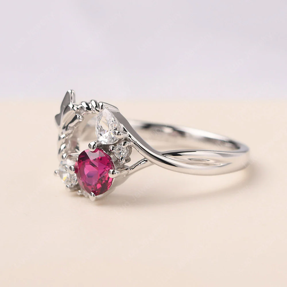 Vine and Butterfly Ring with Ruby - Image 2