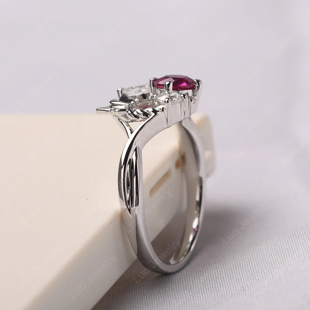 Vine and Butterfly Ring with Ruby - Image 4