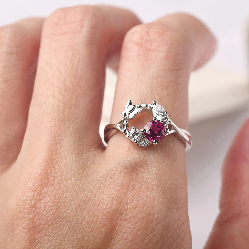 Vine and Butterfly Ring with Ruby - Image 5