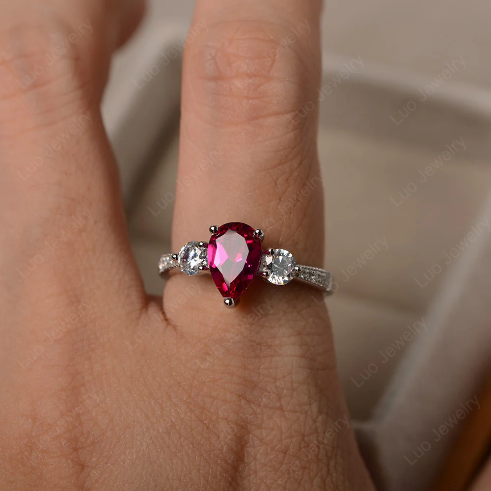 Pear Shaped Ruby Engagement Ring - Image 4
