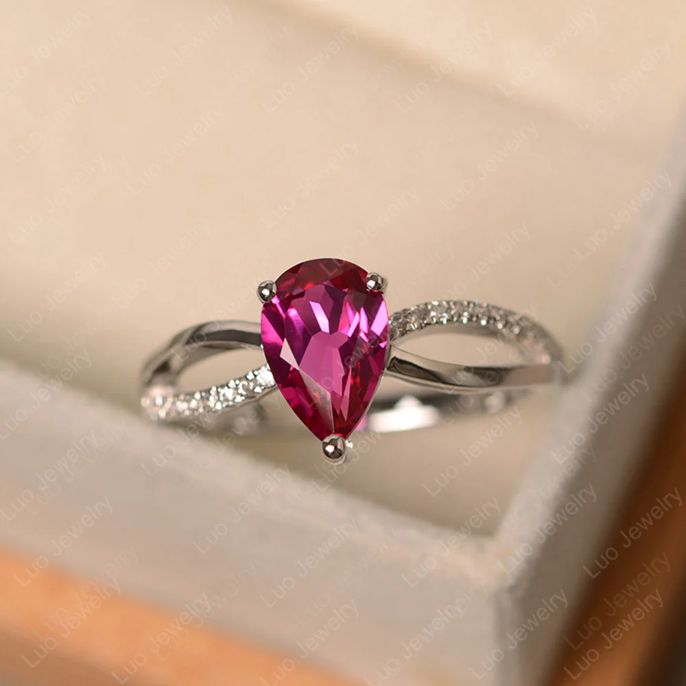 Pear Shaped Ruby Ring Split Shank