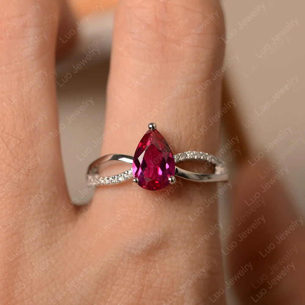 Pear Shaped Ruby Ring Split Shank - Image 4