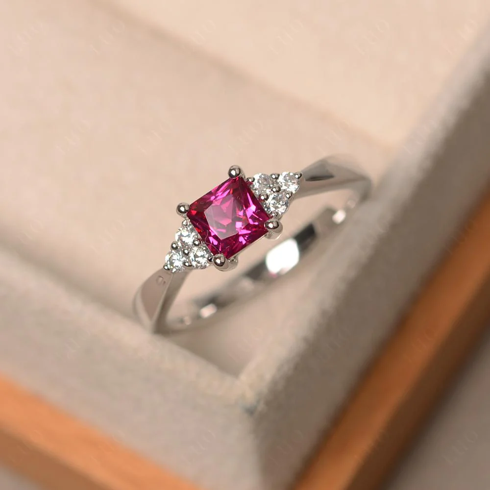 Princess Cut Ruby Petite Ring - Image 29