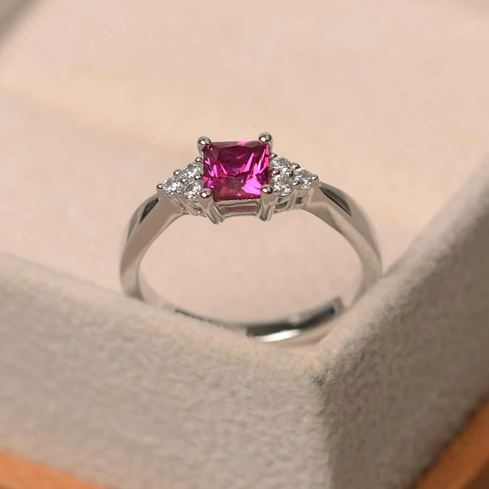 Princess Cut Ruby Petite Ring - Image 30