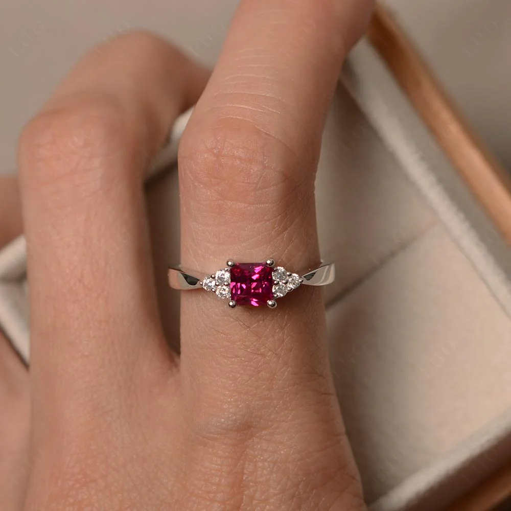 Princess Cut Ruby Petite Ring - Image 32