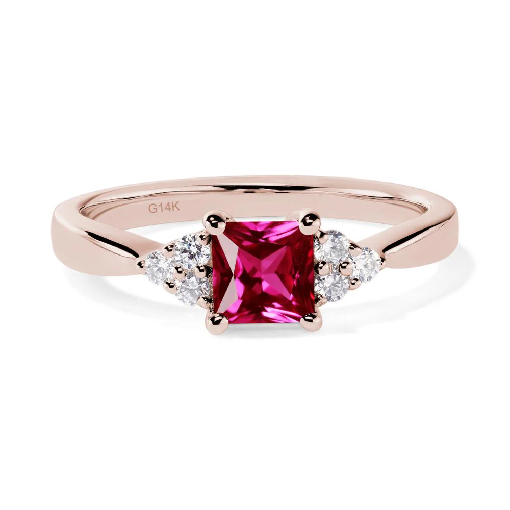 Princess Cut Ruby Petite Ring - Image 5