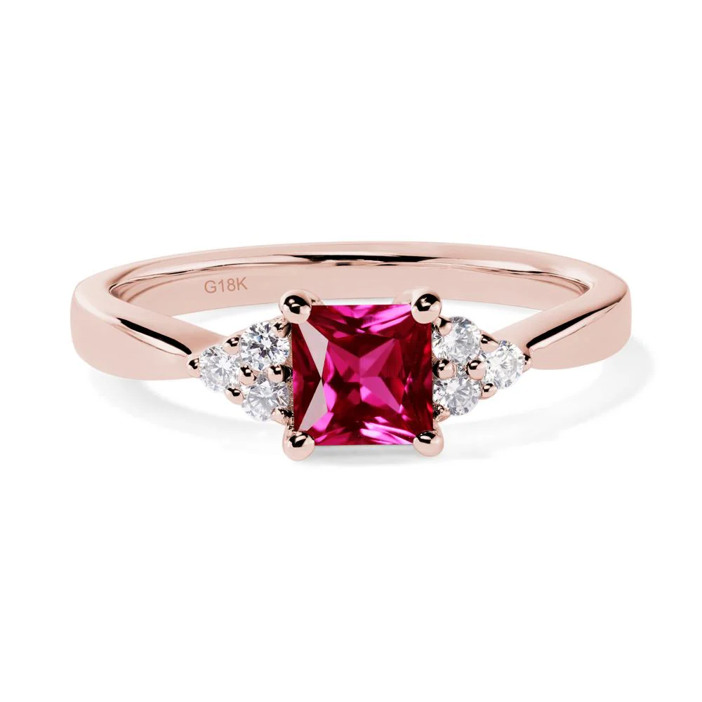 Princess Cut Ruby Petite Ring - Image 8
