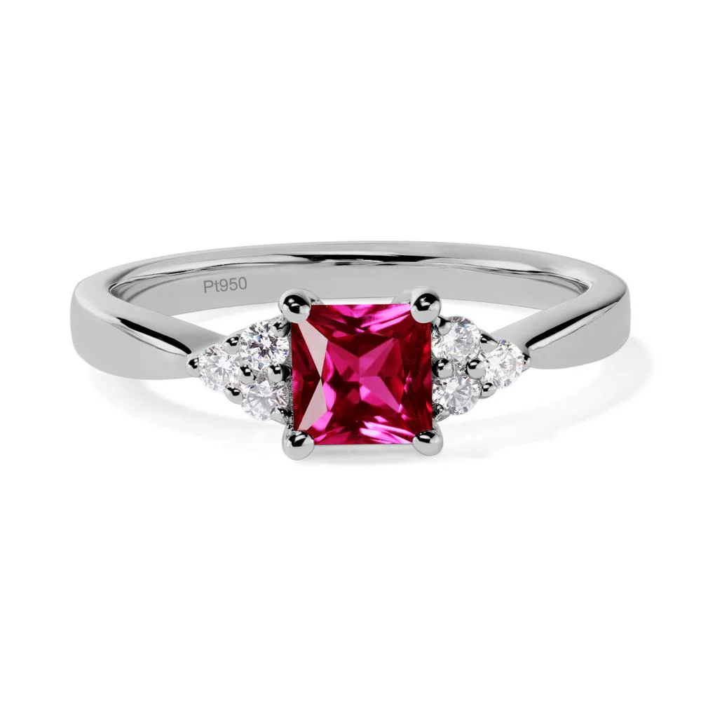 Princess Cut Ruby Petite Ring - Image 9