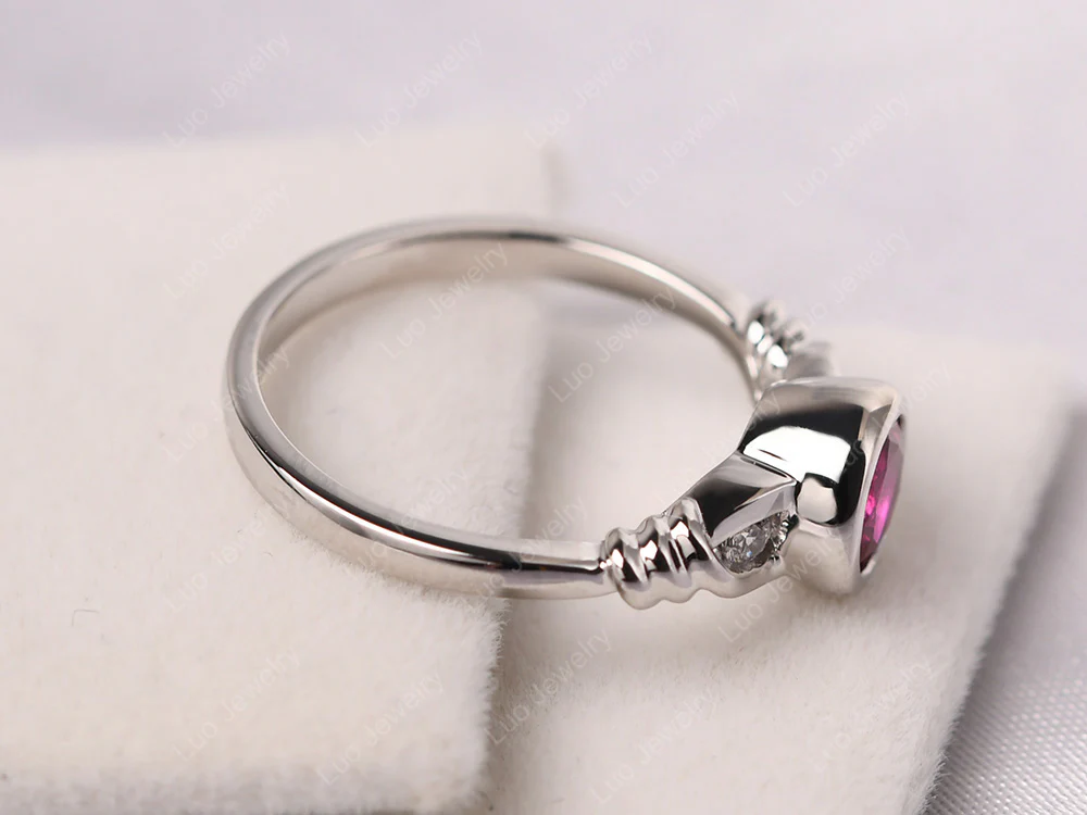 Ruby Ring Round Bezel Engagement Ring - Image 4
