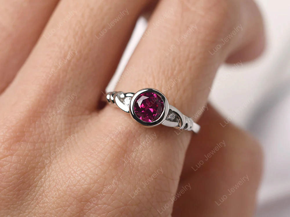 Ruby Ring Round Bezel Engagement Ring - Image 5