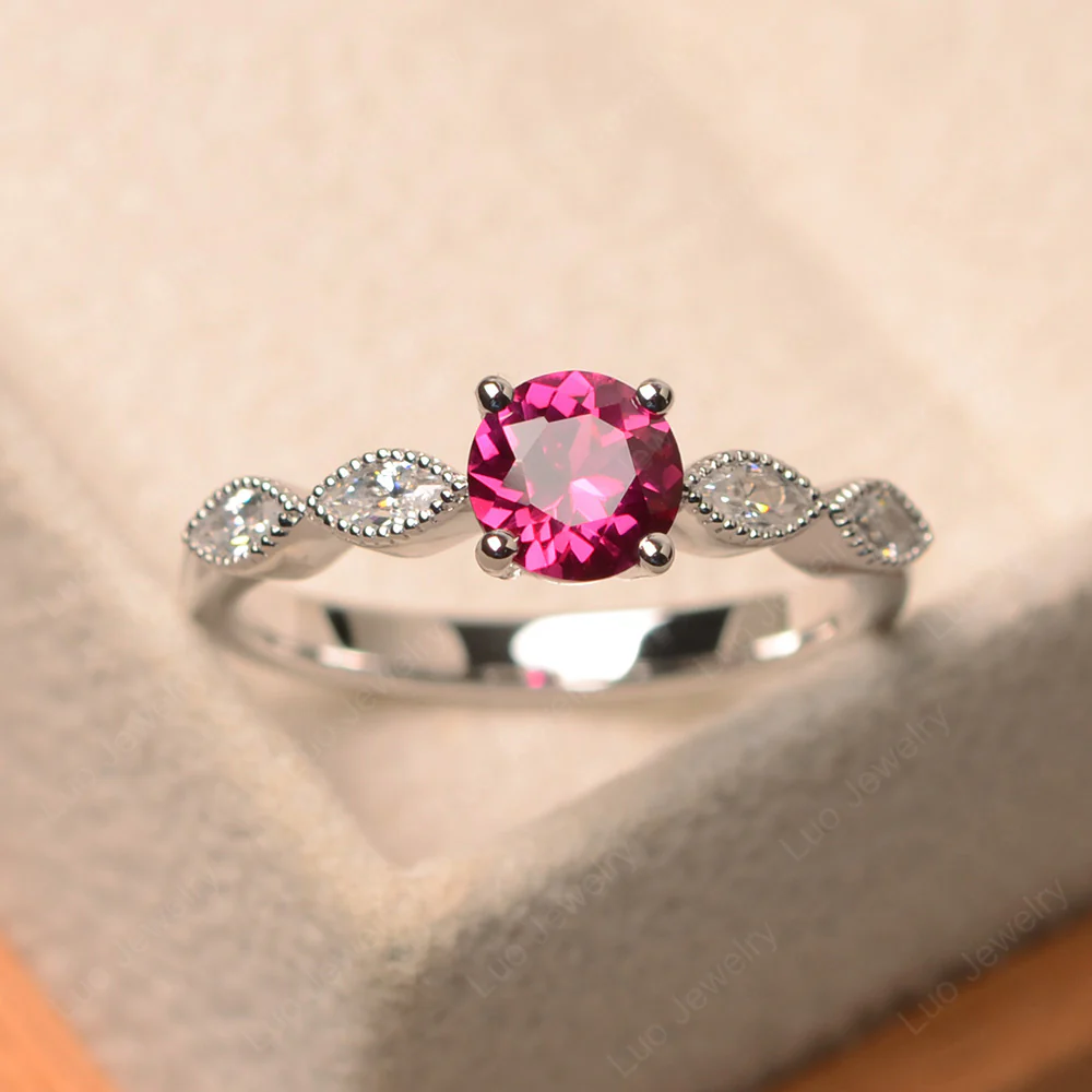 Ruby Milgrain Vintage Inspired Ring - Image 2