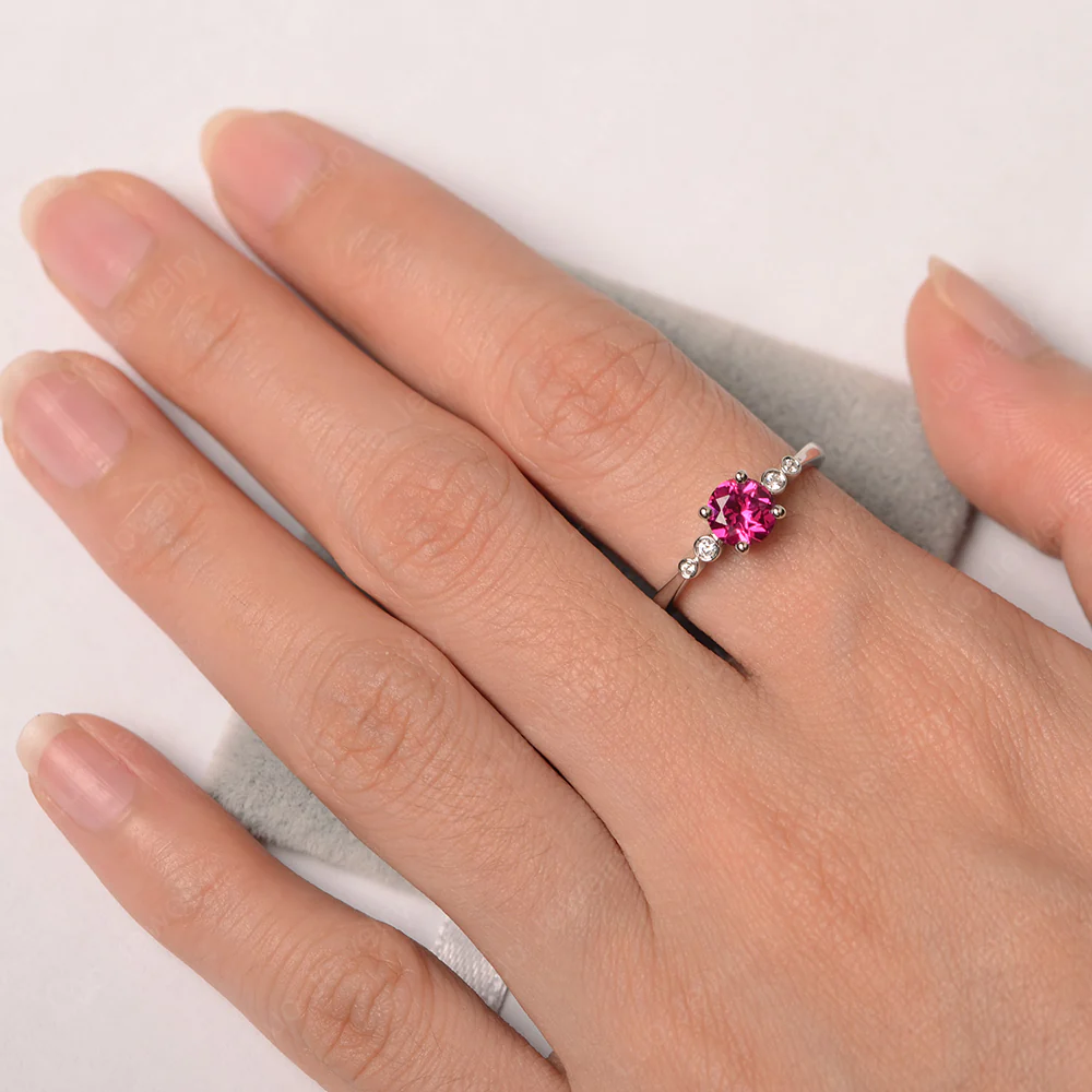 Ruby Ring Round Cut Engagement Ring - Image 3