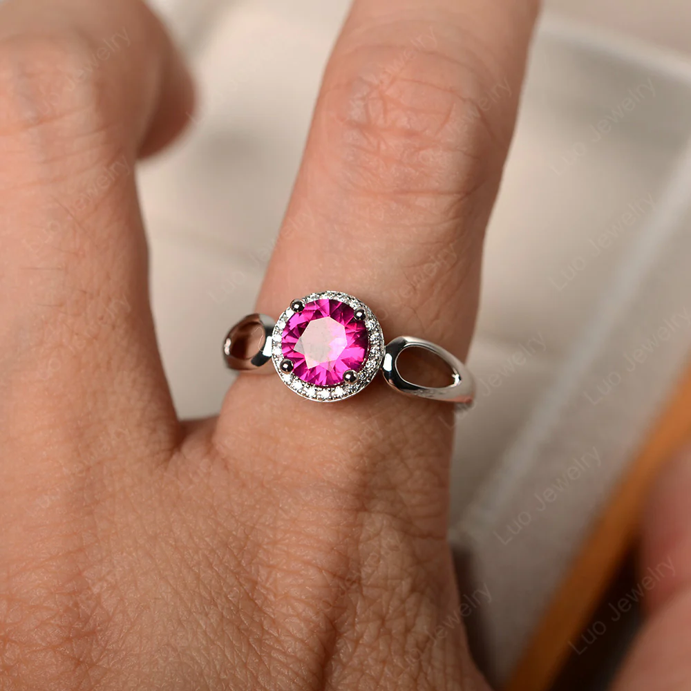 Ruby Halo Engagement Ring Split Shank - Image 4