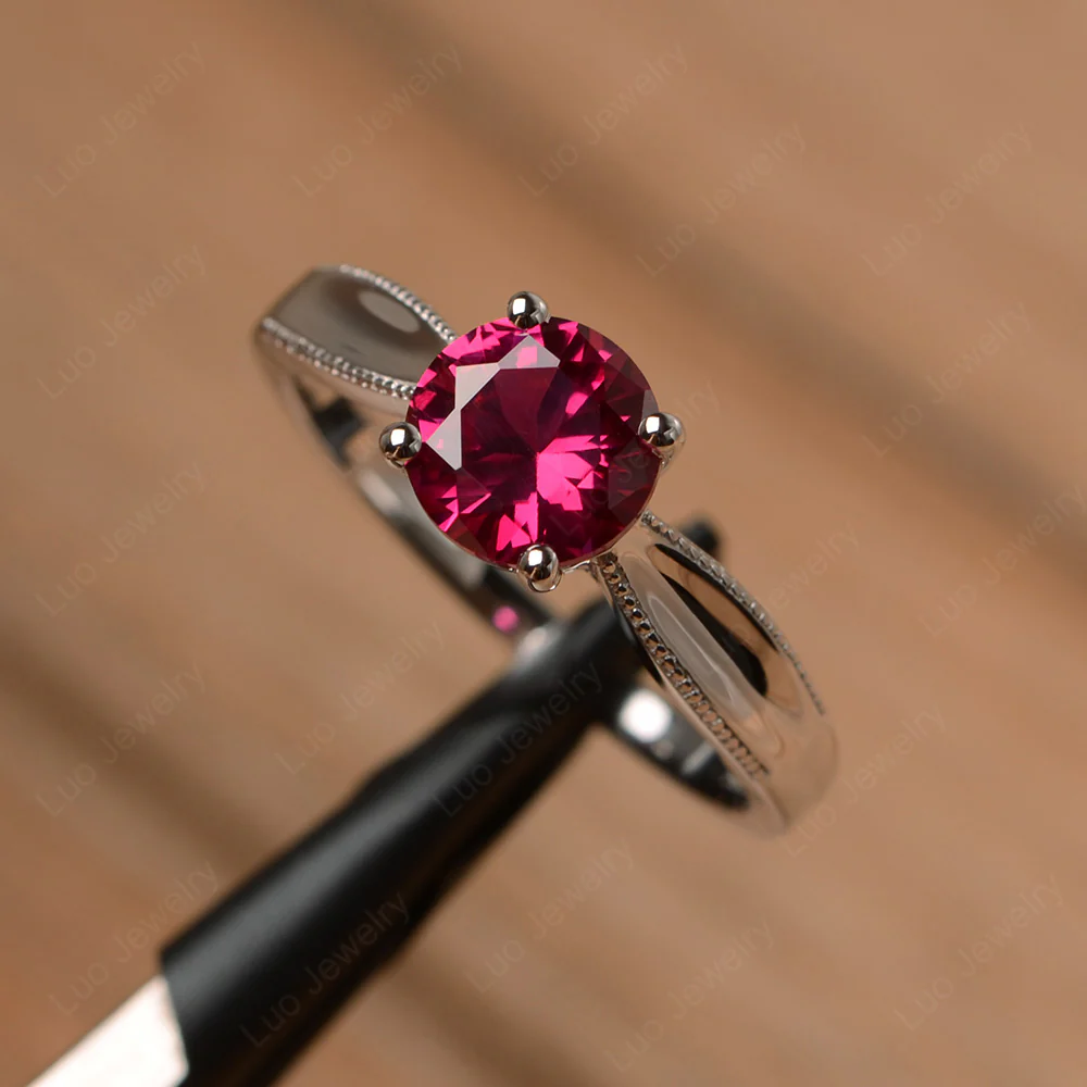 Ruby Round Solitaire Engagement Ring - Image 2