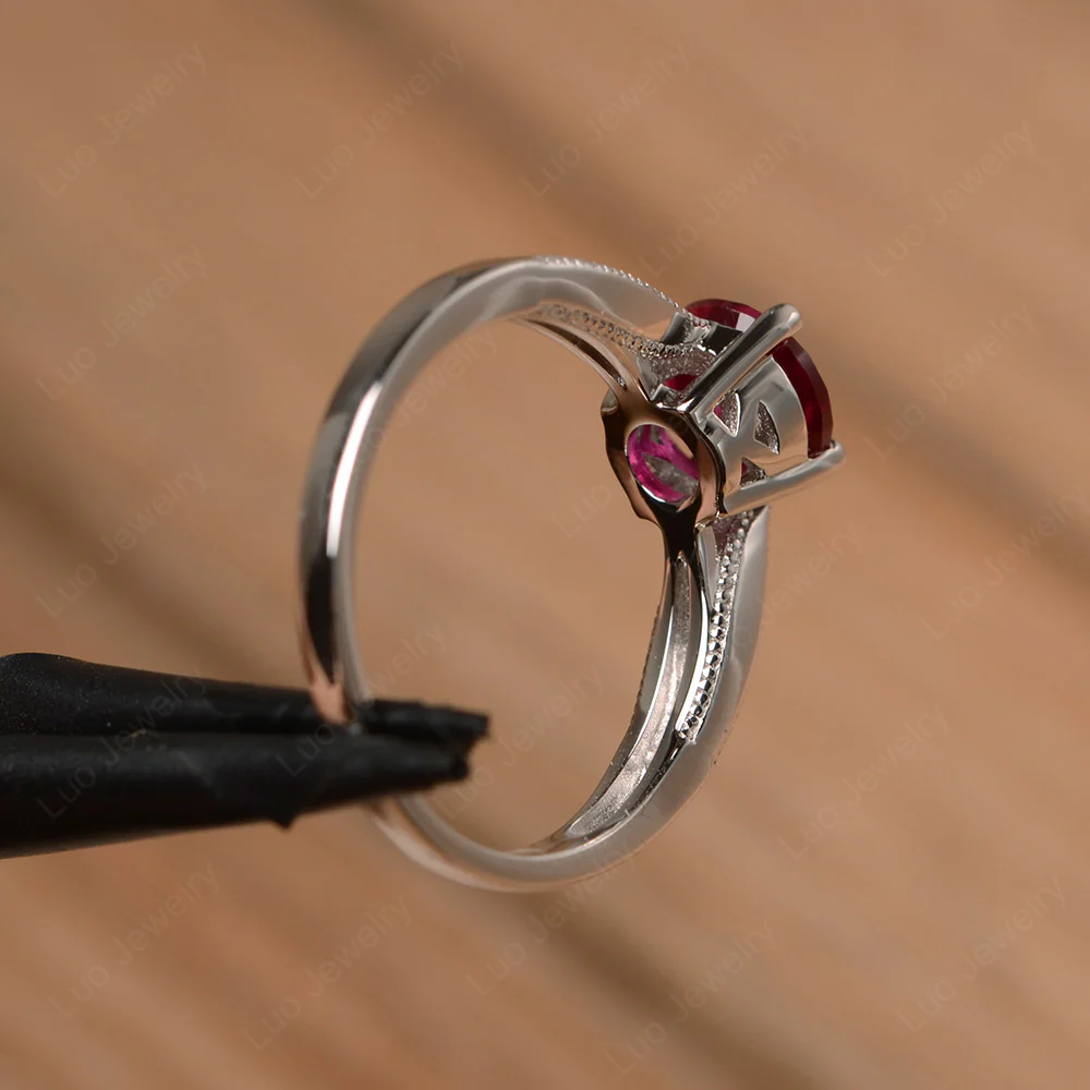 Ruby Round Solitaire Engagement Ring - Image 3