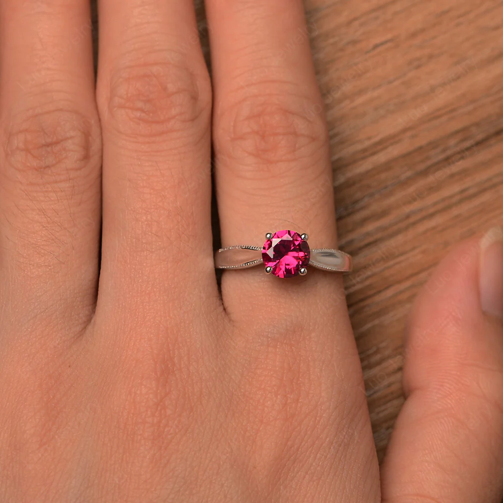 Ruby Round Solitaire Engagement Ring - Image 4