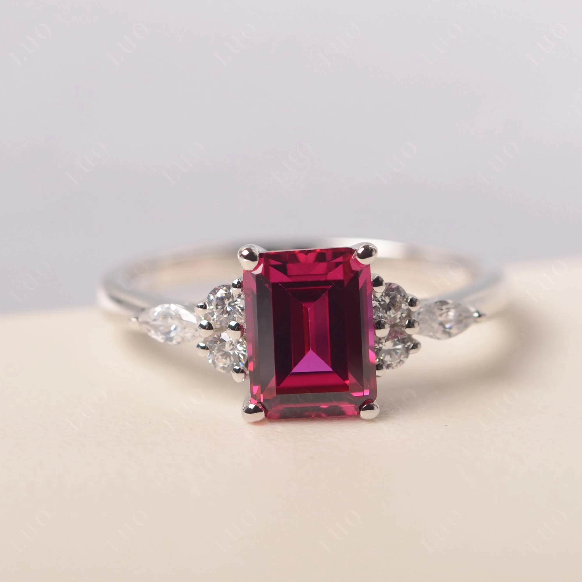 Simple Emerald Cut Ruby Ring - Image 29