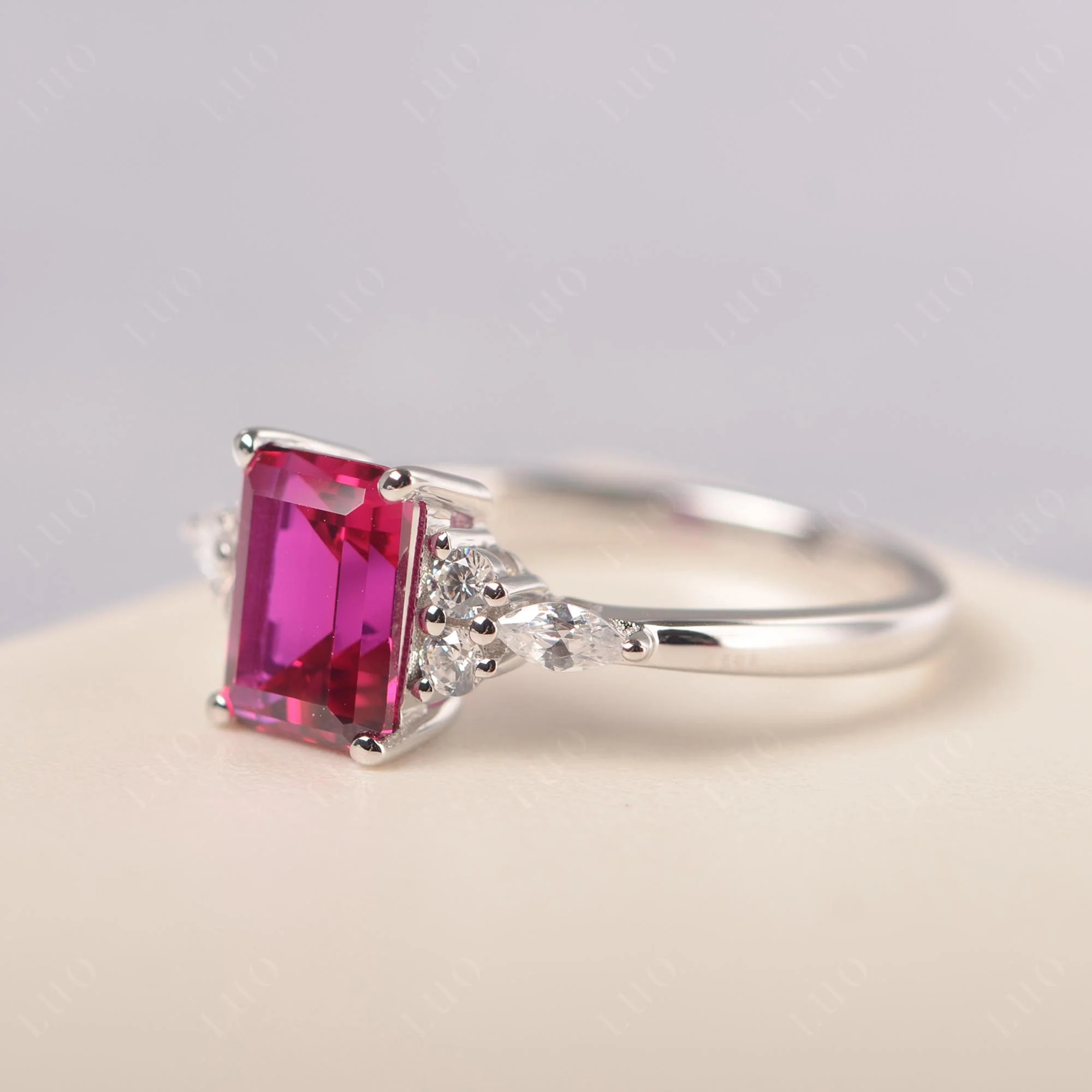 Simple Emerald Cut Ruby Ring - Image 30