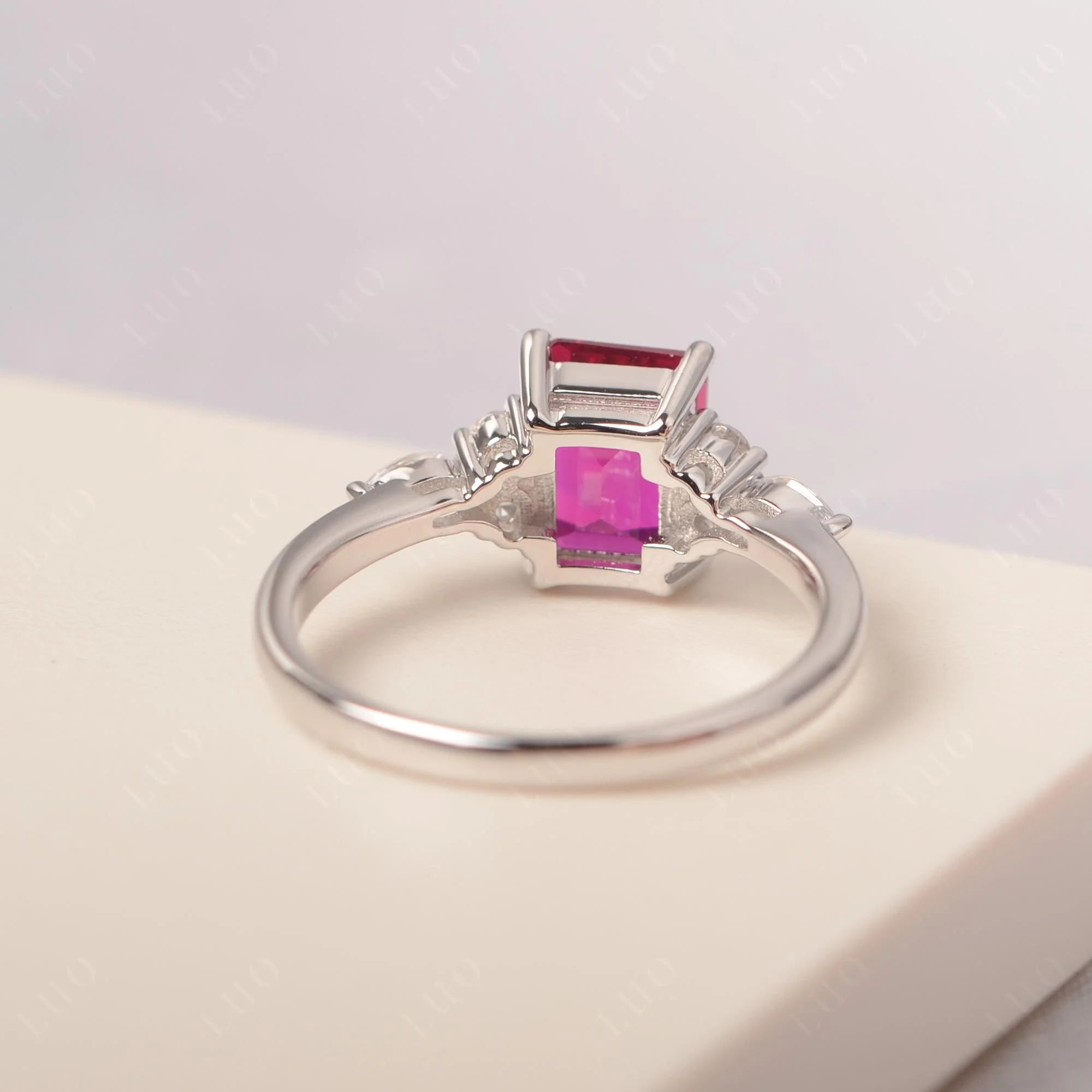 Simple Emerald Cut Ruby Ring - Image 31