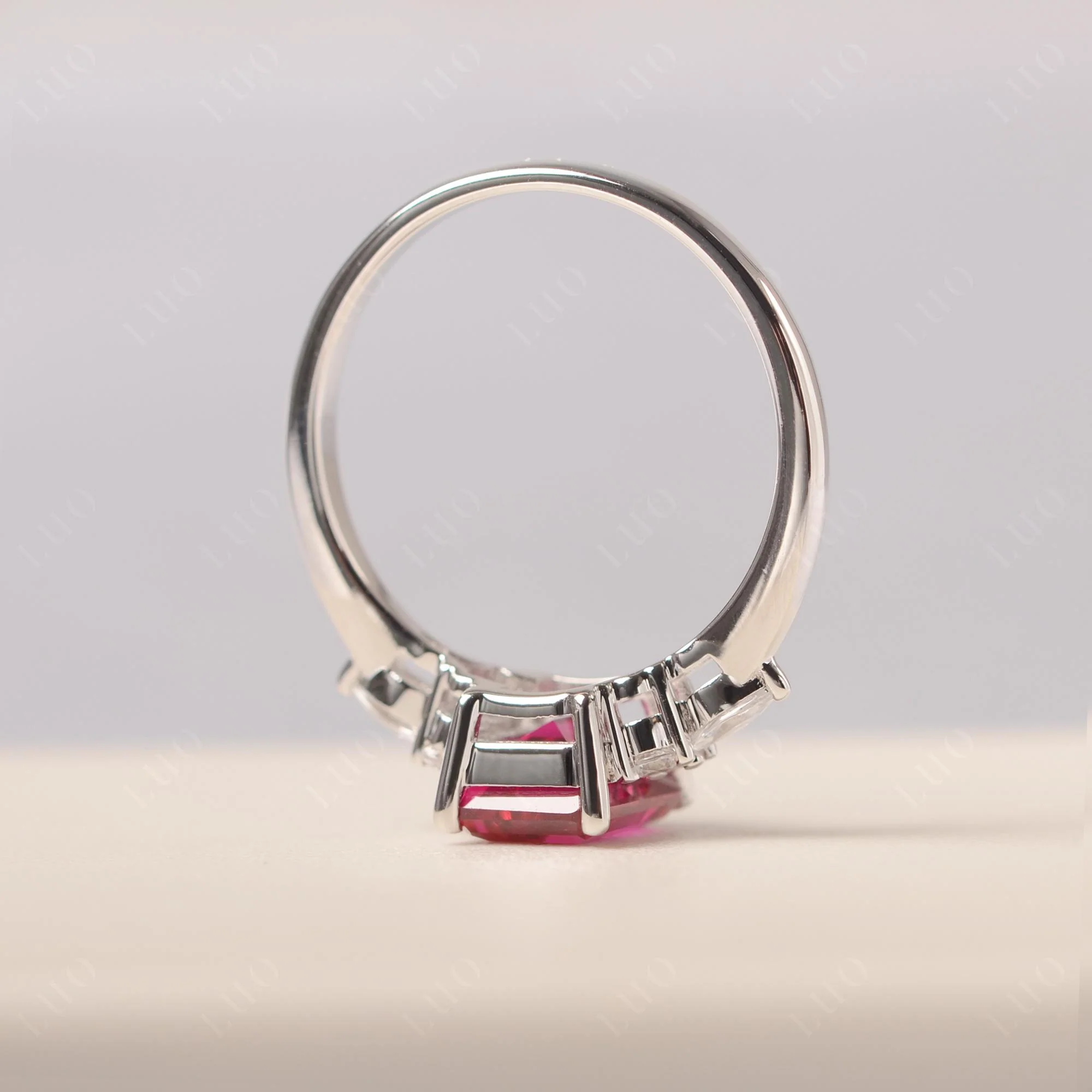 Simple Emerald Cut Ruby Ring - Image 32