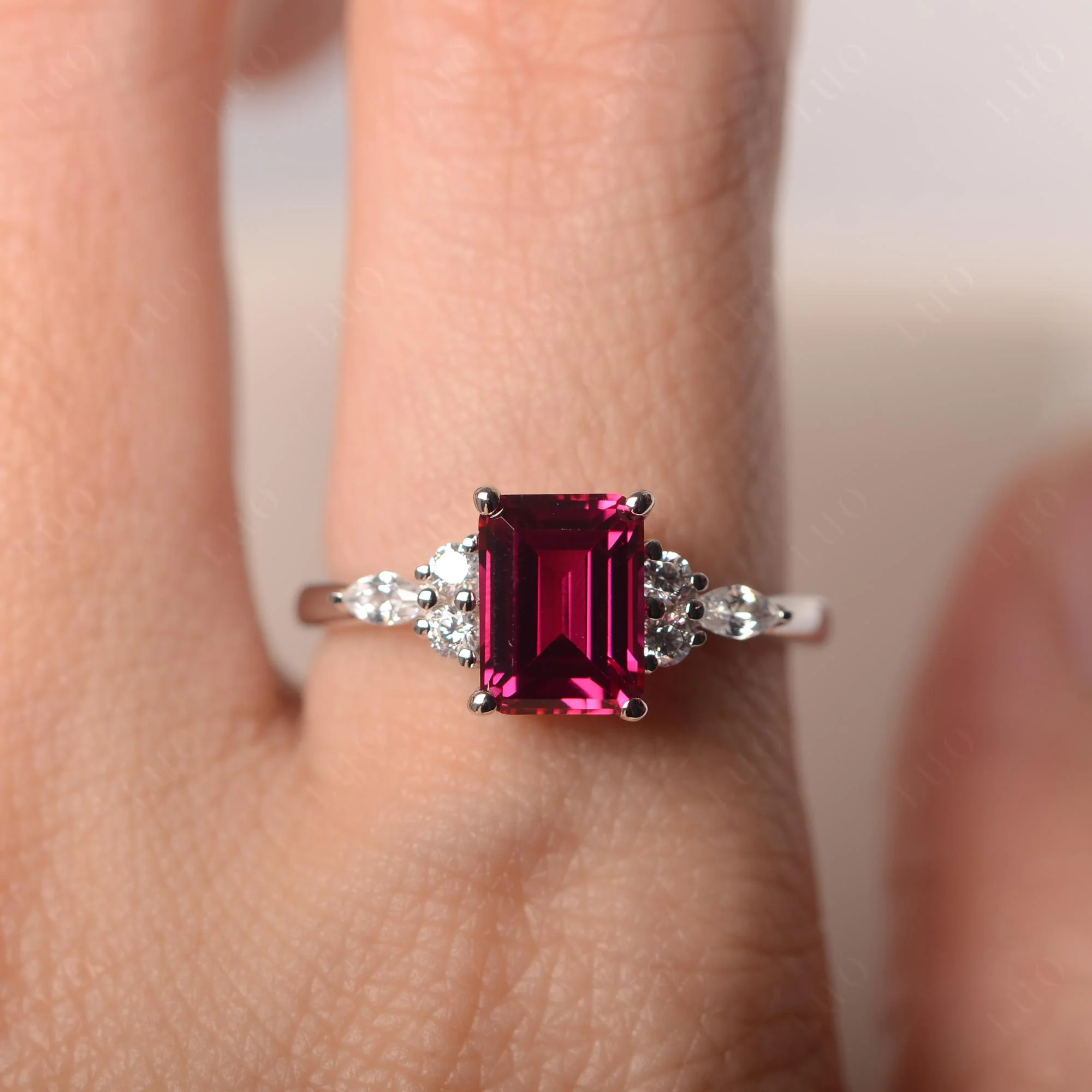 Simple Emerald Cut Ruby Ring - Image 33