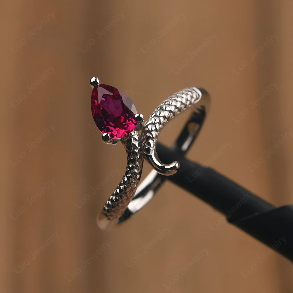 Pear Shaped Ruby Snake Ring - Image 3