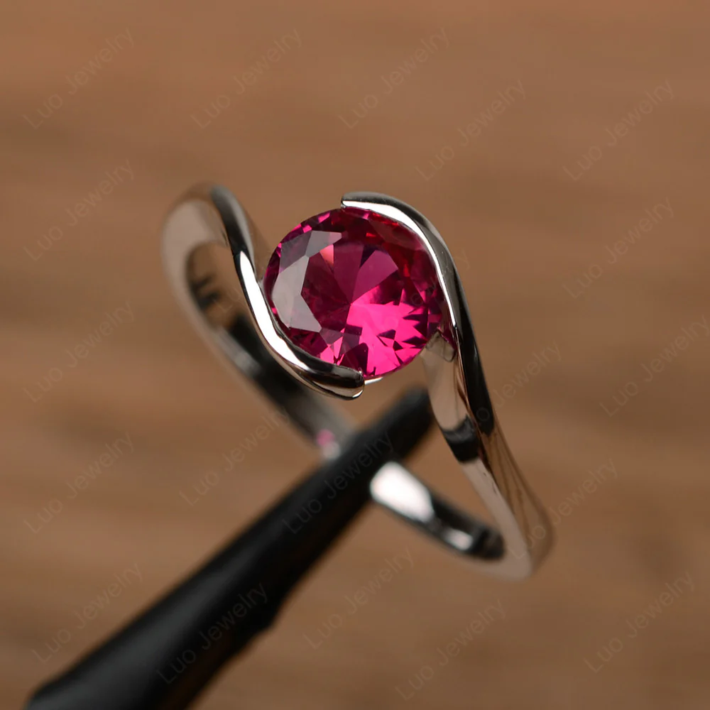 Ruby Solitaire Bezel Set Engagement Ring - Image 2