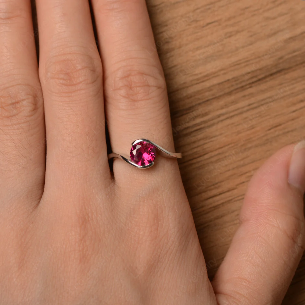 Ruby Solitaire Bezel Set Engagement Ring - Image 4