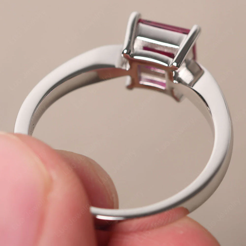 Princess Cut Ruby Tapered Band Ring - Image 3