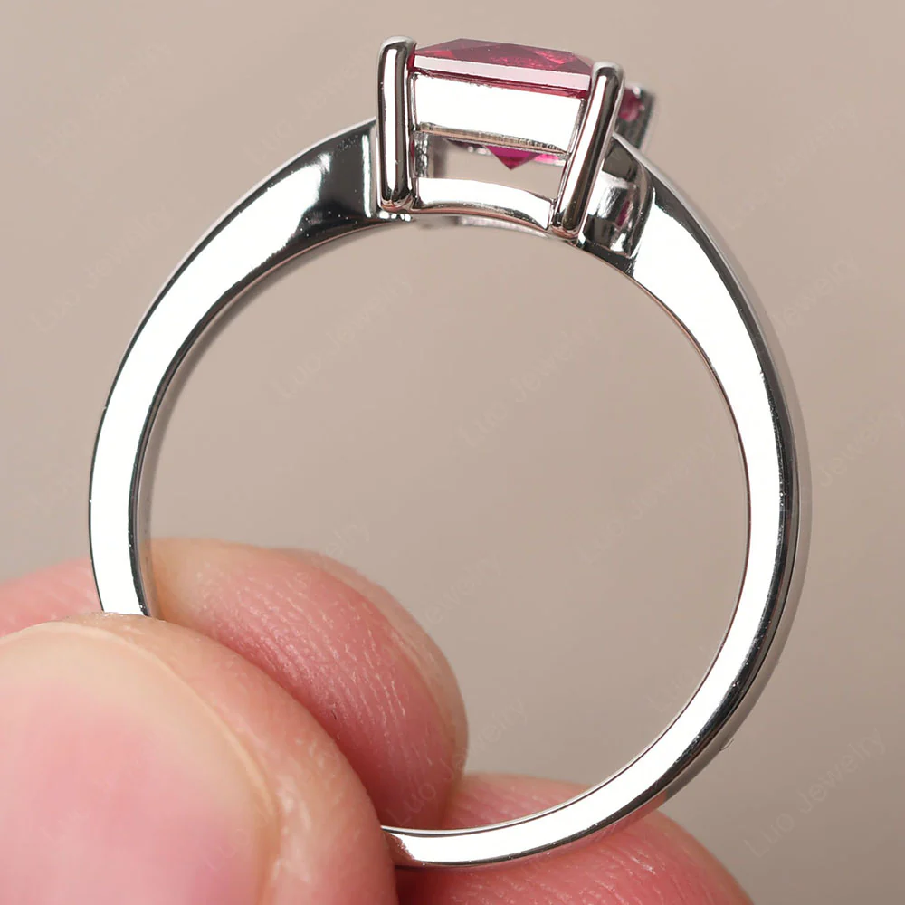 Princess Cut Ruby Tapered Band Ring - Image 4