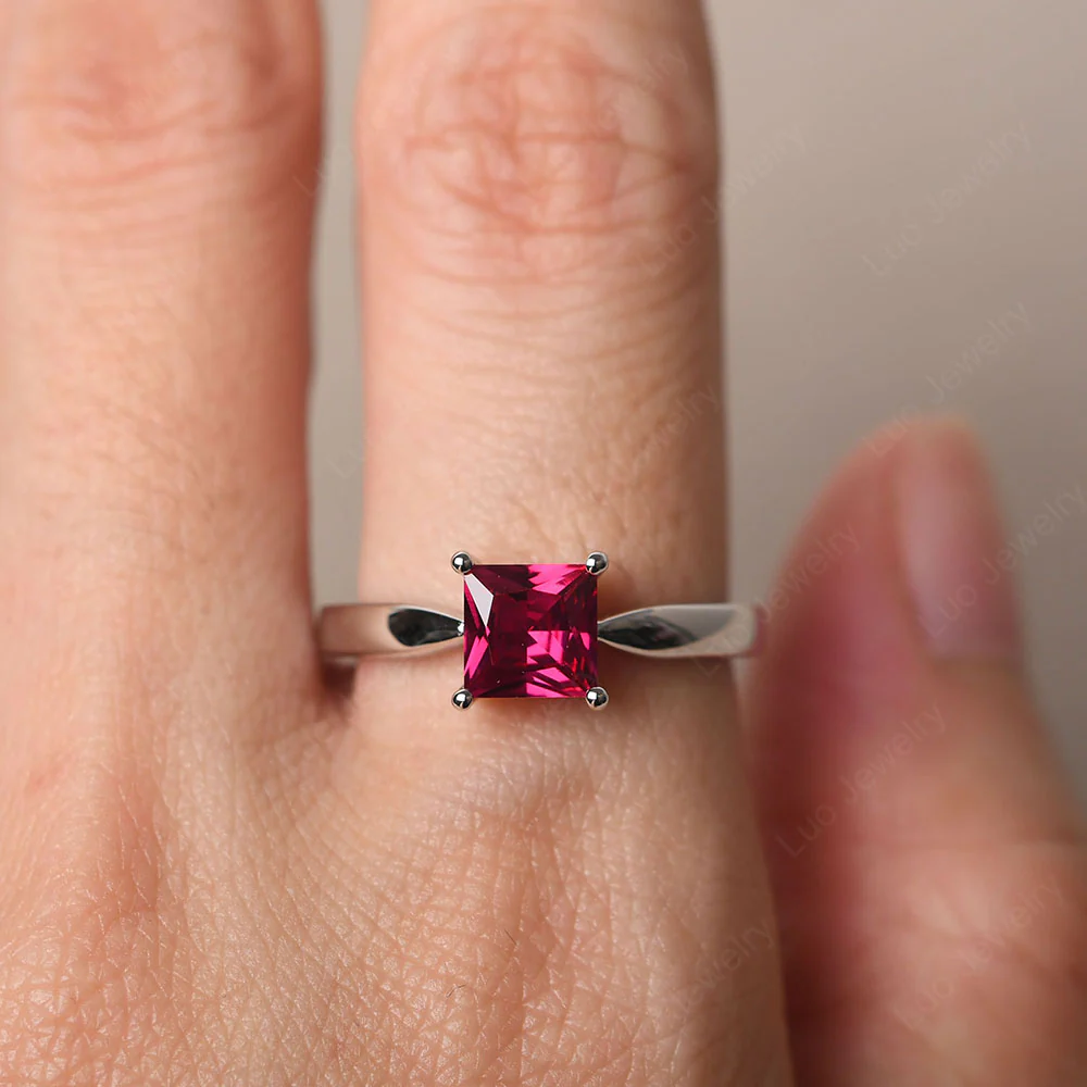 Princess Cut Ruby Tapered Band Ring - Image 5