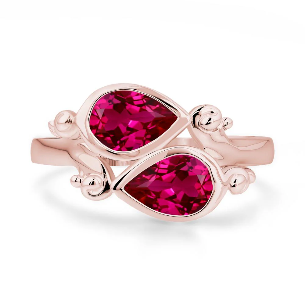 Ruby Two Stone Bezel Set Ring - Image 4